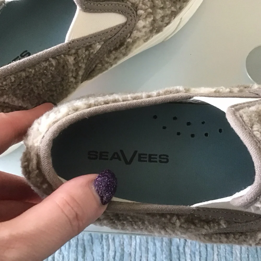 Seavees Taupe Plaid Shearling Baja Slip On Platform Sneakers Shoes Womens 7 37.5